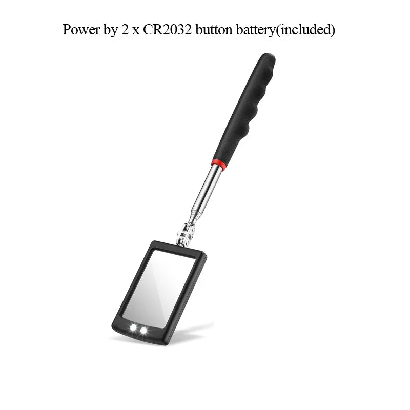 Lighted square inspection mirror with battery note
