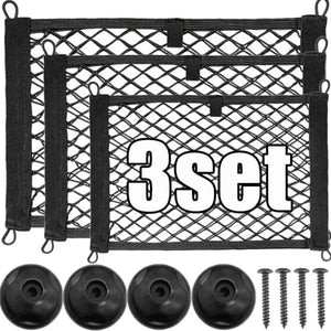 Three storage nets shown with mounting pieces in supplier graphic