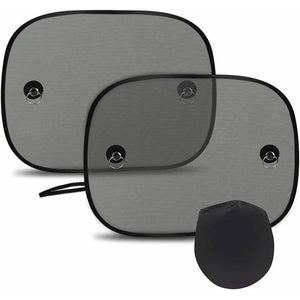 Rear-window shades with suction cups and storage pouch