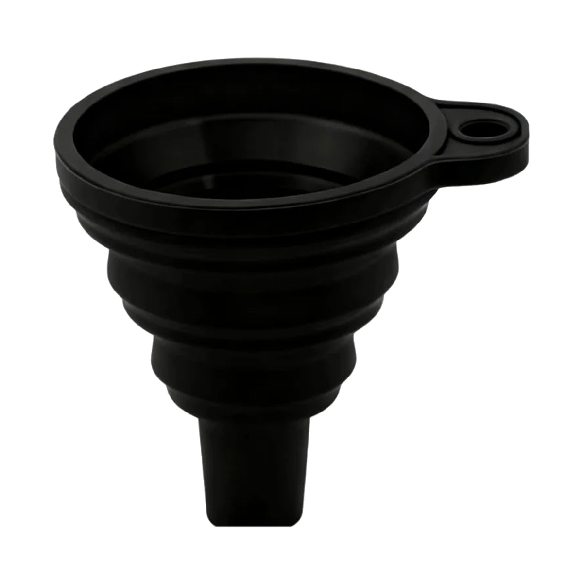Black collapsible funnel on a white background