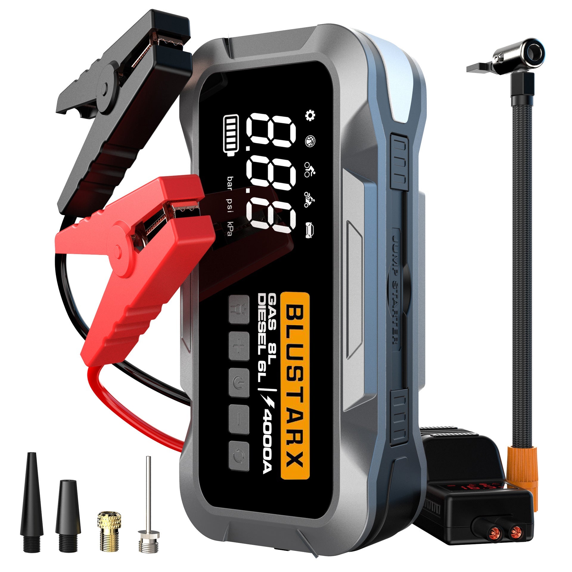 BLUSTARX 4000A Démarreur Portable 4-en-1 avec Compresseur d'Air - Blustarx