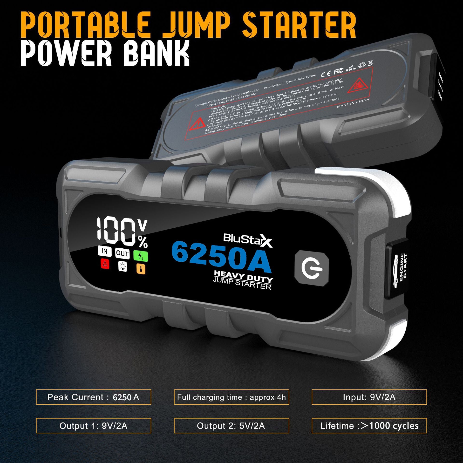 BLUSTARX 6250A Portable Car Jump Starter - Blustarx