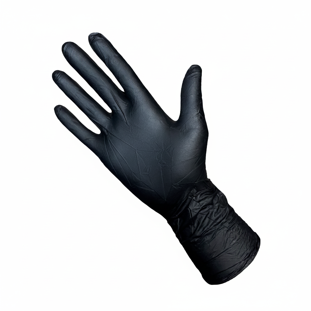 Boite de 100 gants nitrile noir non poudres - fond blanc